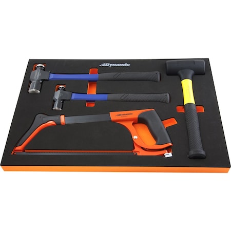 Dynamic Tools 5 Piece Hammer & Hacksaw Set With Foam Tool Organizer D096004-FT2T